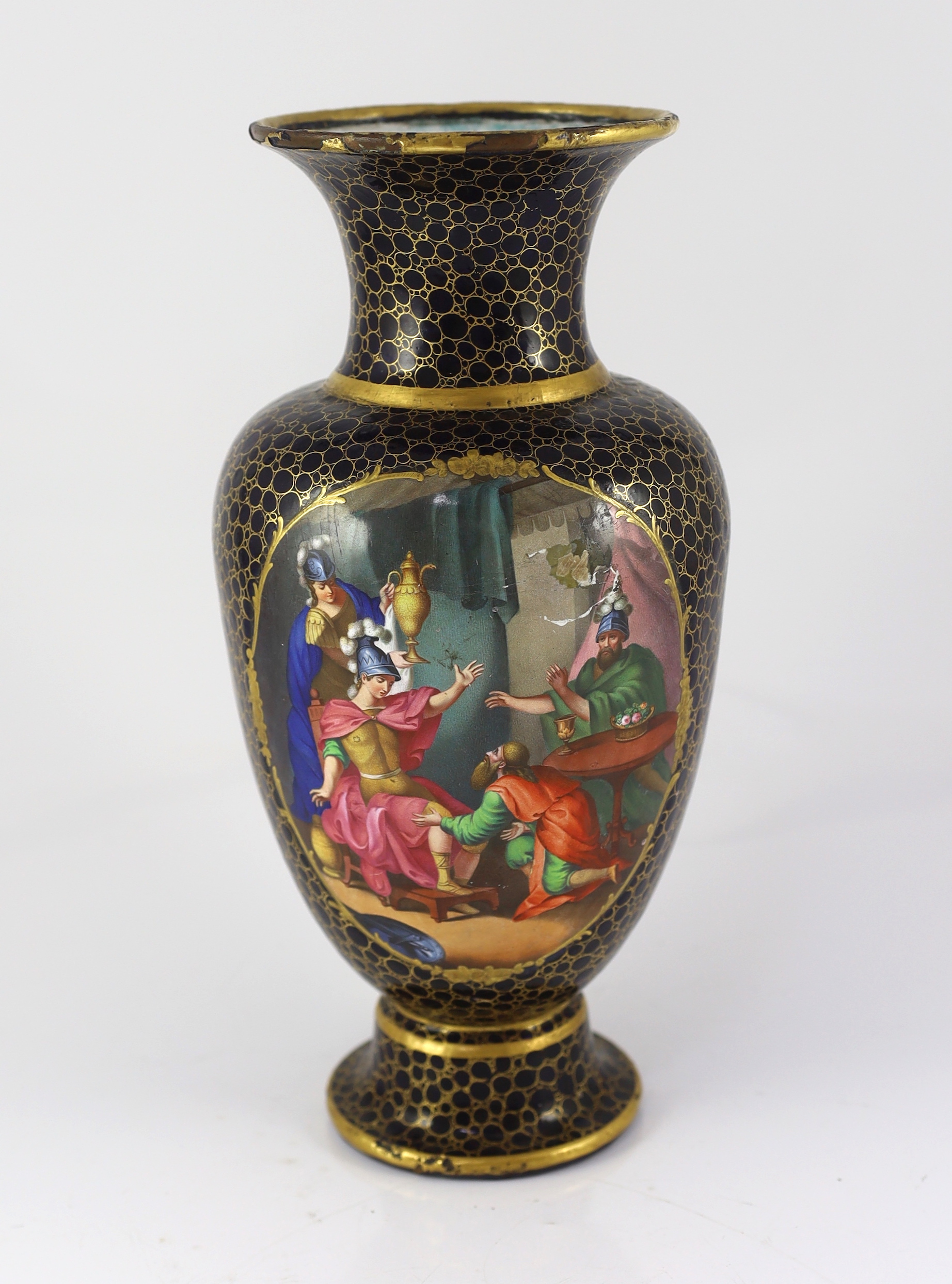 A rare neo-classical enamel on copper vase, probably Vienna 18th/19th century